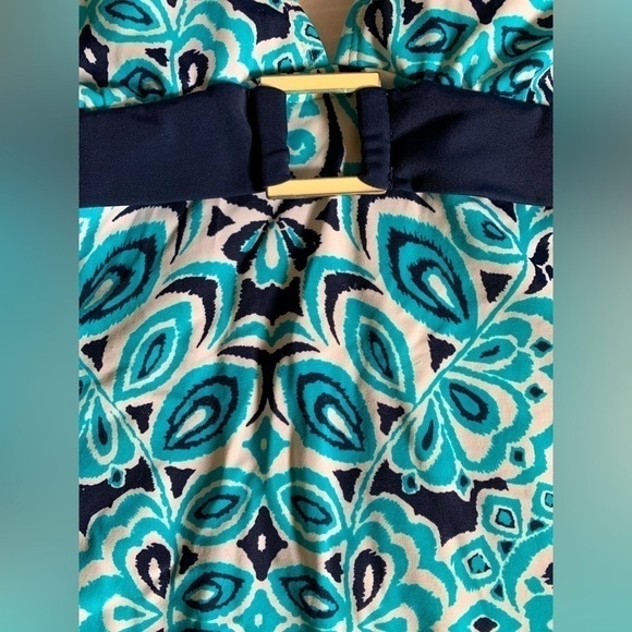 Merona Swim Floral Blue Halter Top with Padded Bra and Waist Buckle Size XL - Picture 2 of 4